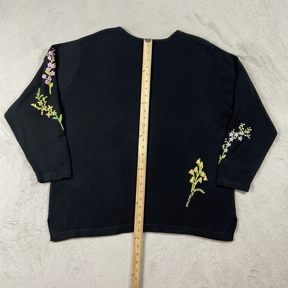 Quacker Factory Floral Embroidered Long Sleeve Sweater Black Women's 1X Gardener - Picture 12 of 15